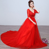 韩版2016新款红色新娘结婚礼服孕妇高腰大码胖mm敬酒服宴会长款女
