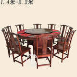 圆桌实木园桌子雕花餐桌椅组合中式实木南榆木明清仿古家具