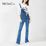 MO&Co.修身休闲大口袋牛仔背带裤喇叭吊带长裤MA161JEN13 moco
