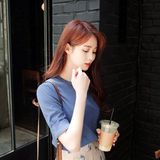 2016夏韩国正品代购女装 简约纯色百搭短袖T恤 cherrykoko