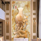 大型壁画 玄关走廊走道背景墙墙纸 3D竖版中式玉雕壁纸 浮雕花瓶