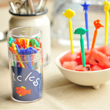 日本进口水果签 水果叉 时尚创意叉子 塑料牙签盒透明圆筒收纳盒