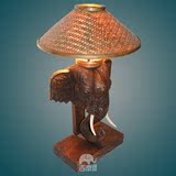 泰国大象台灯 木雕竹编桌灯客厅卧室工艺品摆件 东南亚居家饰品