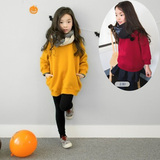 童装女童卫衣加绒加厚2015新款秋冬装中大儿童韩版中长款卫衣外套
