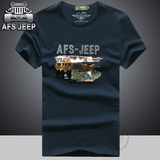 AFS/JEEP夏季新款男士纯棉短袖T恤宽松大码圆领风景印花纯色体恤
