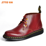 ZTTO新款中帮头层牛皮男马丁靴手工缝线复古牛筋底男士短靴马丁鞋