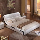 真皮床欧式实木床 软包床白色简约现代中式带床垫花色双人床大床