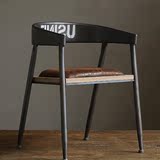 工业LOFT美式乡村餐厅餐椅铁艺实木办公带扶手咖啡厅椅子复古做旧
