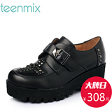 Teenmix/天美意春季女鞋专柜同款擦色牛皮粗跟女单鞋6WA23AM5