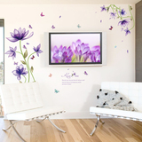 浪漫紫色百合贴花客厅沙发背景墙贴 卧室贴纸装饰墙壁寝室墙纸贴