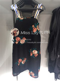 ZARA2016/08专柜新款时尚平口方领宽吊带花朵刺绣连衣裙/正品代购
