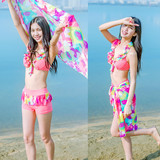 韩国bikini性感花边分体平角裙式比基尼泳衣钢托聚拢女泳装