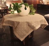 棉麻布艺 田园 茶几圆桌餐桌盖布 欧式台布盖巾雏菊麻纱蕾丝桌布