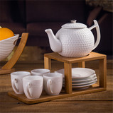 竹木架日式 茶壶 茶杯 套装 居家日用陶瓷 茶具套装特价 整套茶具