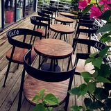 咖啡厅休闲吧桌椅组合美式复古茶几小圆桌阳台实木loft酒吧桌椅