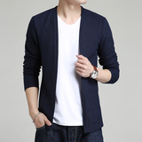 韩版  秋季新款潮流男装长袖t恤 时尚青年修身圆领男士纯色打底衫