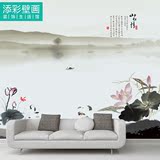 新中式荷花山水画定制无缝墙布壁布简约壁纸大型壁画电视背景墙纸