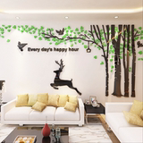森林鹿创意3D水晶立体亚克力墙贴树装饰客厅沙发卧室墙儿童房贴画