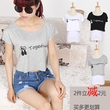 韩版可爱小猫超短款T恤 短袖莫代尔宽松罩衫上衣2015夏季新款女装