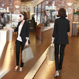 2016新款韩版小西装女中长款一粒扣通勤OL修身显瘦黑色小西服外套