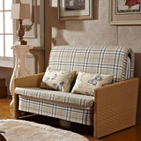 藤艺多功能双人沙发床1.2米1.5米小户型简易两用布艺沙发床可折叠