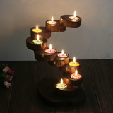 木质九层烛台天然原木树桩实木底座烛台 送蜡烛玻璃杯家居装饰品
