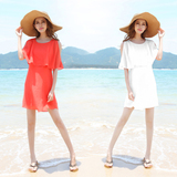 海滩裙沙滩裙显瘦露背夏波西米亚海边度假短裙子雪纺连衣裙女修身