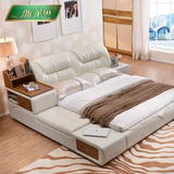 实木床双人床1.8米婚床皮艺床软床 小户型真皮床榻榻米床现代简约