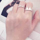 日韩版S925纯银戒指大皇冠三角开口戒指个性简约纯银食指戒饰品女