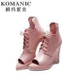 柯玛妮克/Komanic 2014新款鱼嘴系带女鞋 防水台粗高跟单鞋K49625
