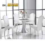 大理石圆形餐台现代简约欧式不锈钢餐桌椅组合双层台面可旋转桌子