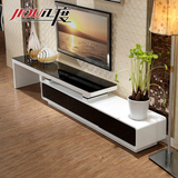 几度客厅钢化玻璃电视柜 简约现代黑白色电视机柜伸缩电视柜 简约
