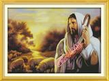 基督教十字绣 耶稣牧羊人物客厅大幅挂画 精准印花满绣家居装饰画