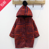 女童冬季外套2015冬装新品儿童韩版可爱毛球带帽中长款毛呢外套潮