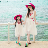 亲子裙夏母女装2016新款V领波西米亚长裙仙沙滩裙 海边度假 韩版
