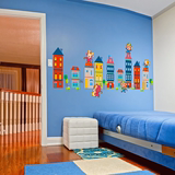 园儿童房间卧室床头背景墙壁纸小猴子城堡建筑墙贴纸贴画卡通幼儿