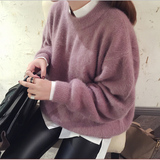 香港代购韩国 2015秋冬季毛衣蝙蝠袖加厚兔毛套头宽松毛衣女潮