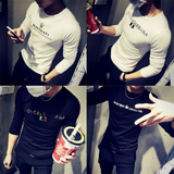 社会青年潮流个性非主流男士长袖T恤小码XS号超修身紧身体恤韩版S