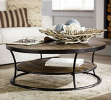 LOFT风格咖啡圆桌美式复古实木铁艺现代简约创意客厅功夫圆形茶几