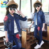 童装女童2016秋季新款儿童韩版牛仔套装中大童时尚运动长袖两件套