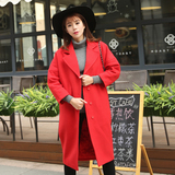 2016秋季新款韩版张辛苑同款呢子红色茧型长款宽松毛呢大衣外套女