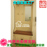 北京欧式田园乡村米白+蜂蜜色纯实木门厅柜 实木家具定做