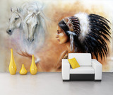 欧式3d立体油画手绘动物人物马女孩电视沙发背景墙壁纸无缝墙纸