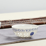 晨翔 创意青花瓷茶杯品茗杯泡茶陶瓷杯子茶水杯水晶镂空玲珑茶杯