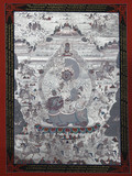 尼泊尔纯手绘唐卡画 财宝天王佛像银唐 收藏级纯手绘唐卡93*68cm