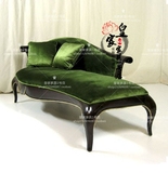 欧式 客厅绿色绒布实木贵妃椅地中海客厅实木双人沙发卧室床尾凳