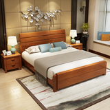 北欧简约现代实木床1.8米  橡木双人床  高箱储物家具床 纯实木床