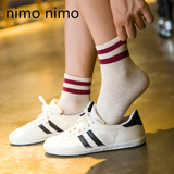 nimo nimo韩版袜子女 中筒袜潮学院风二条杠条纹棉袜四季运动短袜