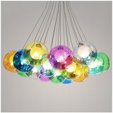 创意个性吊灯餐厅儿童房吊灯彩色玻璃球泡泡吊灯球中球双罩玻璃球