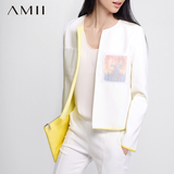 Amii圆领外套长袖大码宽松女装通勤新品拼接短外套旗舰店正品牌